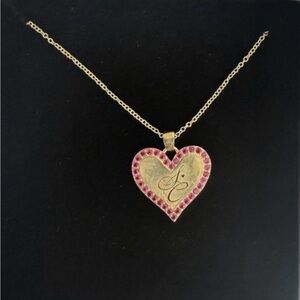 New with box Sabrina Carpenter Heart Necklace with dark Pink Gemstone Border